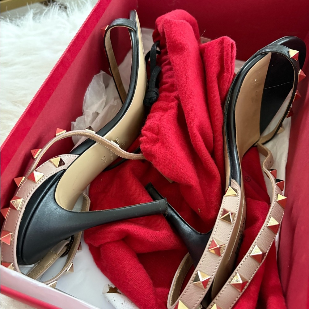 Valentino Rockstud open toe high black/nude 7.5 - Picture 7 of 9